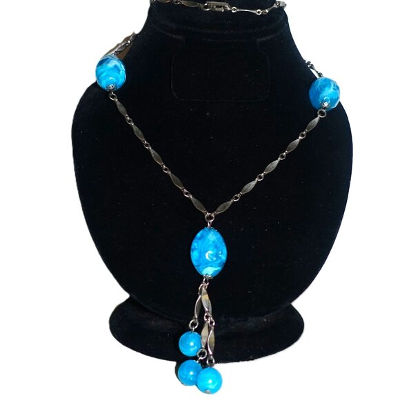 no brand Jewelry - Silver tone Blue Bobble Bead Necklace 16"